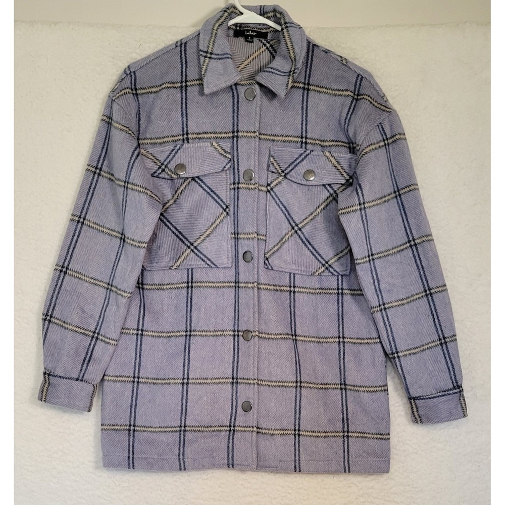 Lulus Plaid Shacket Shirt Jacket‎ Small New NWT Wool Blend Women's Blue 0915